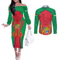 Mauritius Coat of Arms Couples Matching Off The Shoulder Long Sleeve Dress and Long Sleeve Button Shirt National Emblem Blended with Traditional Patterns