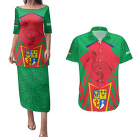 Mauritius Coat of Arms Couples Matching Puletasi and Hawaiian Shirt National Emblem Blended with Traditional Patterns
