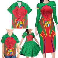 Mauritius Coat of Arms Family Matching Long Sleeve Bodycon Dress and Hawaiian Shirt National Emblem Blended with Traditional Patterns