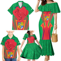 Mauritius Coat of Arms Family Matching Mermaid Dress and Hawaiian Shirt National Emblem Blended with Traditional Patterns