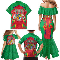 Mauritius Coat of Arms Family Matching Mermaid Dress and Hawaiian Shirt National Emblem Blended with Traditional Patterns