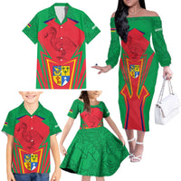 Mauritius Coat of Arms Family Matching Off The Shoulder Long Sleeve Dress and Hawaiian Shirt National Emblem Blended with Traditional Patterns