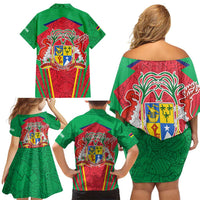 Mauritius Coat of Arms Family Matching Off Shoulder Short Dress and Hawaiian Shirt National Emblem Blended with Traditional Patterns