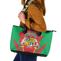 Mauritius Coat of Arms Leather Tote Bag National Emblem Blended with Traditional Patterns