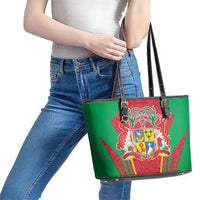 Mauritius Coat of Arms Leather Tote Bag National Emblem Blended with Traditional Patterns