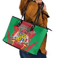 Mauritius Coat of Arms Leather Tote Bag National Emblem Blended with Traditional Patterns