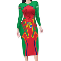 Mauritius Coat of Arms Long Sleeve Bodycon Dress National Emblem Blended with Traditional Patterns
