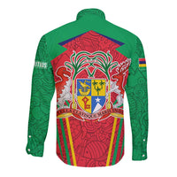 Mauritius Coat of Arms Long Sleeve Button Shirt National Emblem Blended with Traditional Patterns