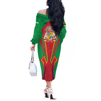 Mauritius Coat of Arms Off The Shoulder Long Sleeve Dress National Emblem Blended with Traditional Patterns