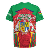Mauritius Coat of Arms Rugby Jersey National Emblem Blended with Traditional Patterns