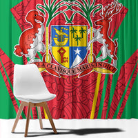 Mauritius Coat of Arms Window Curtain National Emblem Blended with Traditional Patterns