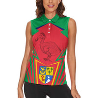 Mauritius Coat of Arms Women Sleeveless Polo Shirt National Emblem Blended with Traditional Patterns