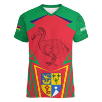 Mauritius Coat of Arms Women V-Neck T-Shirt National Emblem Blended with Traditional Patterns
