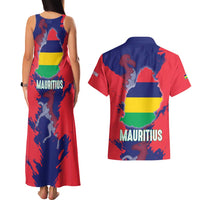Mauritius Couples Matching Tank Maxi Dress and Hawaiian Shirt National Emblem Integrated with Country's Shape – Symbolic Design
