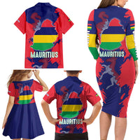 Mauritius Family Matching Long Sleeve Bodycon Dress and Hawaiian Shirt National Emblem Integrated with Country's Shape – Symbolic Design