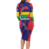 Mauritius Family Matching Long Sleeve Bodycon Dress and Hawaiian Shirt National Emblem Integrated with Country's Shape – Symbolic Design