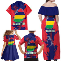 Mauritius Family Matching Off Shoulder Maxi Dress and Hawaiian Shirt National Emblem Integrated with Country's Shape – Symbolic Design