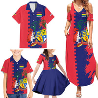 Mauritius Family Matching Summer Maxi Dress and Hawaiian Shirt National Emblem Integrated with Country's Shape – Symbolic Design