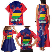 Mauritius Family Matching Tank Maxi Dress and Hawaiian Shirt National Emblem Integrated with Country's Shape – Symbolic Design