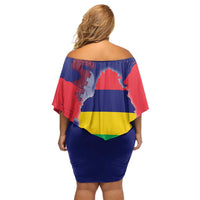 Mauritius Off Shoulder Short Dress National Emblem Integrated with Country's Shape – Symbolic Design