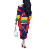 Mauritius Off The Shoulder Long Sleeve Dress National Emblem Integrated with Country's Shape – Symbolic Design
