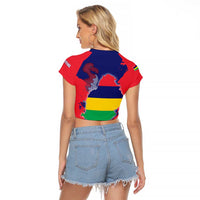 Mauritius Raglan Cropped T Shirt National Emblem Integrated with Country's Shape – Symbolic Design