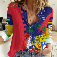 Mauritius Women Casual Shirt National Emblem Integrated with Country's Shape – Symbolic Design