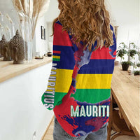 Mauritius Women Casual Shirt National Emblem Integrated with Country's Shape – Symbolic Design