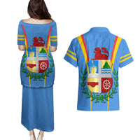 Aruba Couples Matching Puletasi and Hawaiian Shirt National Emblem Featuring the Lion Symbol - Majestic Design