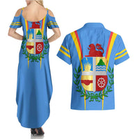 Aruba Couples Matching Summer Maxi Dress and Hawaiian Shirt National Emblem Featuring the Lion Symbol - Majestic Design