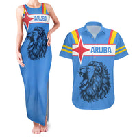 Aruba Couples Matching Tank Maxi Dress and Hawaiian Shirt National Emblem Featuring the Lion Symbol - Majestic Design