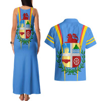 Aruba Couples Matching Tank Maxi Dress and Hawaiian Shirt National Emblem Featuring the Lion Symbol - Majestic Design