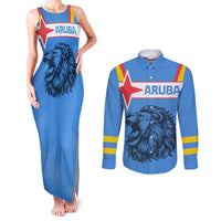 Aruba Couples Matching Tank Maxi Dress and Long Sleeve Button Shirt National Emblem Featuring the Lion Symbol - Majestic Design