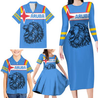 Aruba Family Matching Long Sleeve Bodycon Dress and Hawaiian Shirt National Emblem Featuring the Lion Symbol - Majestic Design