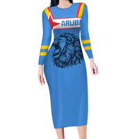 Aruba Family Matching Long Sleeve Bodycon Dress and Hawaiian Shirt National Emblem Featuring the Lion Symbol - Majestic Design