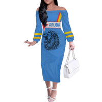 Aruba Family Matching Off The Shoulder Long Sleeve Dress and Hawaiian Shirt National Emblem Featuring the Lion Symbol - Majestic Design