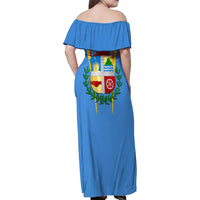 Aruba Family Matching Off Shoulder Maxi Dress and Hawaiian Shirt National Emblem Featuring the Lion Symbol - Majestic Design