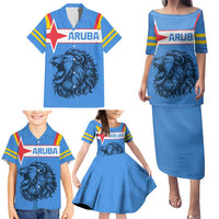Aruba Family Matching Puletasi and Hawaiian Shirt National Emblem Featuring the Lion Symbol - Majestic Design