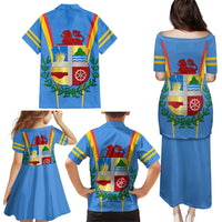 Aruba Family Matching Puletasi and Hawaiian Shirt National Emblem Featuring the Lion Symbol - Majestic Design