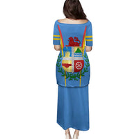 Aruba Family Matching Puletasi and Hawaiian Shirt National Emblem Featuring the Lion Symbol - Majestic Design