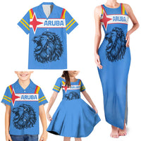 Aruba Family Matching Tank Maxi Dress and Hawaiian Shirt National Emblem Featuring the Lion Symbol - Majestic Design