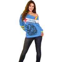 Aruba Off Shoulder Sweater National Emblem Featuring the Lion Symbol - Majestic Design