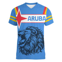 Aruba Women V-Neck T-Shirt National Emblem Featuring the Lion Symbol - Majestic Design