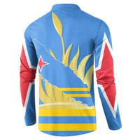 Aruba Flag Button Sweatshirt Elements Merged with Country's Shape – Unique National Design