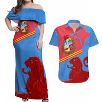 Aruba Flag Couples Matching Off Shoulder Maxi Dress and Hawaiian Shirt Elements Merged with Country's Shape – Unique National Design