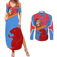 Aruba Flag Couples Matching Summer Maxi Dress and Long Sleeve Button Shirt Elements Merged with Country's Shape – Unique National Design