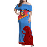 Aruba Flag Family Matching Off Shoulder Maxi Dress and Hawaiian Shirt Elements Merged with Country's Shape – Unique National Design
