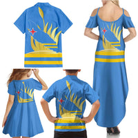 Aruba Flag Family Matching Summer Maxi Dress and Hawaiian Shirt Elements Merged with Country's Shape – Unique National Design