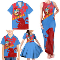 Aruba Flag Family Matching Tank Maxi Dress and Hawaiian Shirt Elements Merged with Country's Shape – Unique National Design