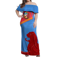 Aruba Flag Off Shoulder Maxi Dress Elements Merged with Country's Shape – Unique National Design